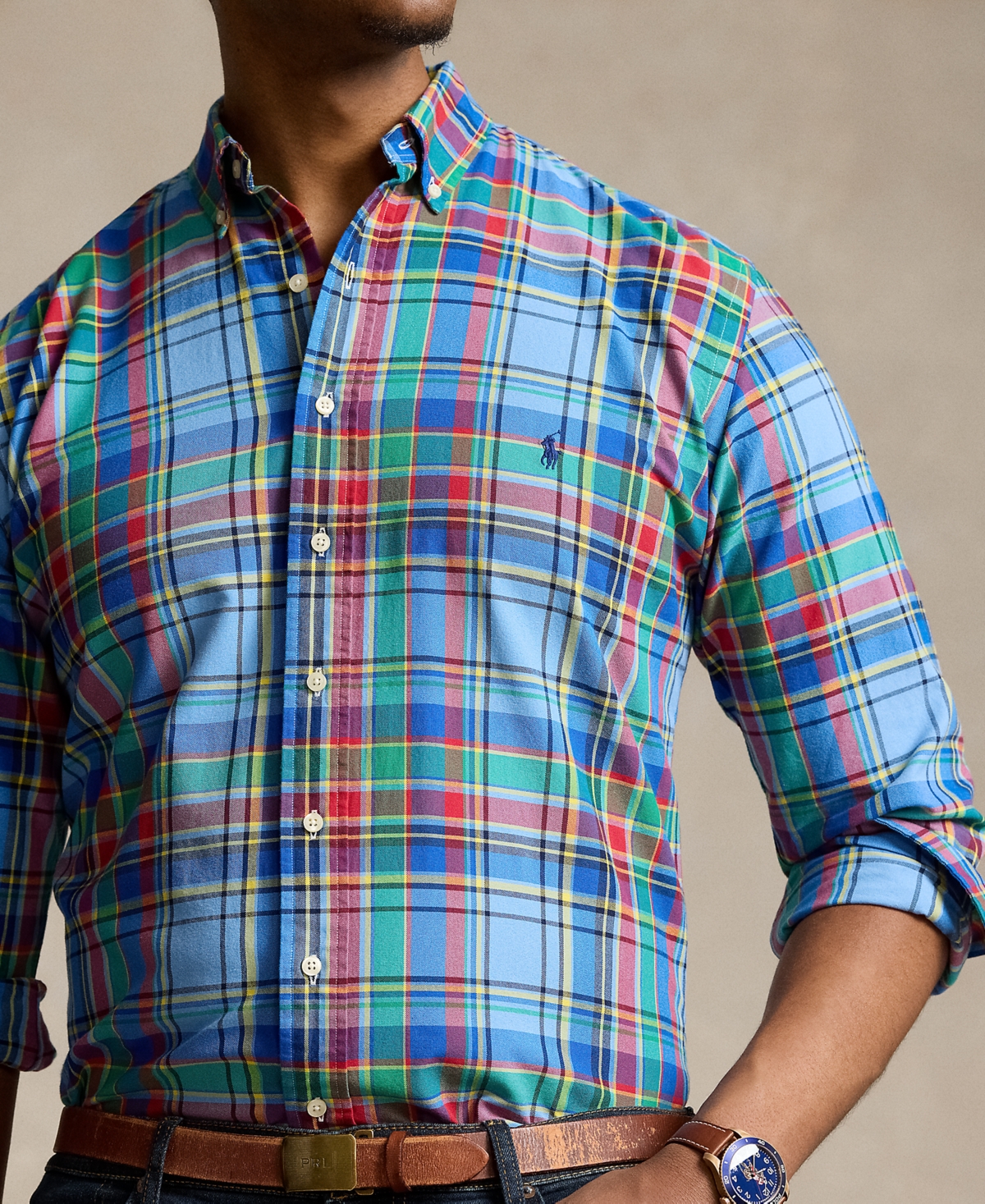 Polo Ralph Lauren Men's Big & Tall Plaid Cotton Oxford Shirt - 6343 Blue/red Multi