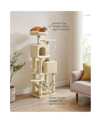 Cat Tree Tower With Hammock, Basket, Scratching Posts, Cat Caves, Plush Perches, Cat Activity Center