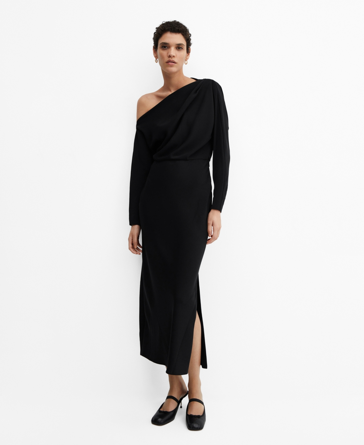 Women's Slit Detail Asymmetrical Dress - Black
