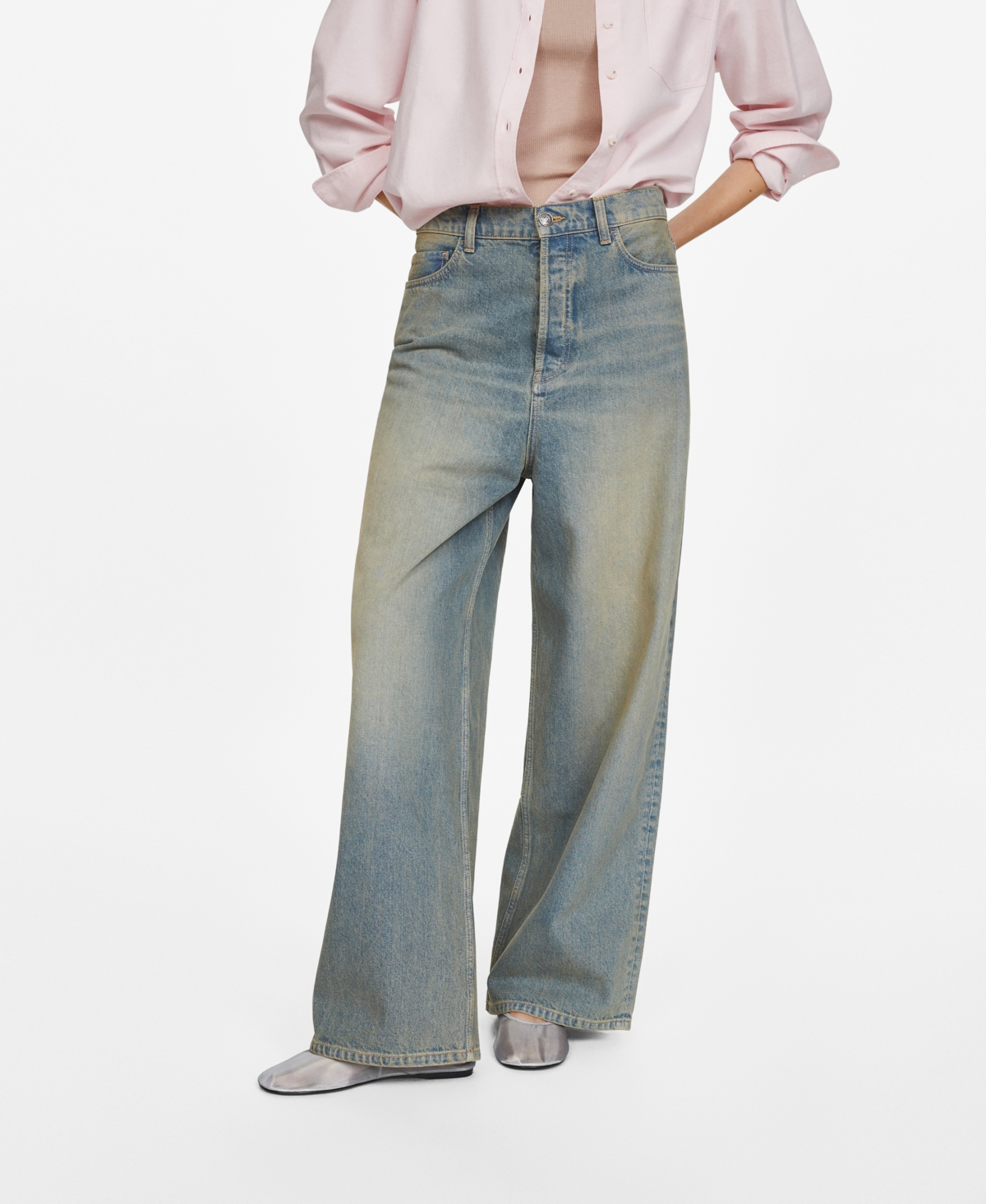Shop Mango Women's Low-rise Loose-fit Wideleg Jeans In Open Blue