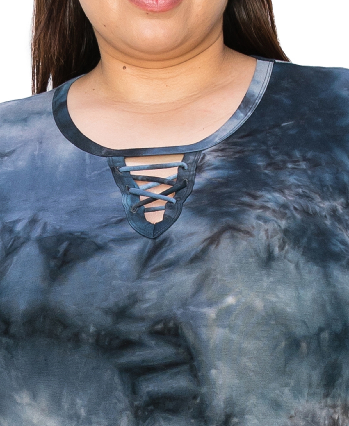 Shop Coin 1804 Plus Tie Dye Lace Up Short Sleeve Top In Teal Grey