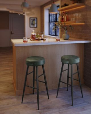 Set Of 2, Kitchen Bar Stools, Breakfast Stools, Synthetic Leather With Stitching