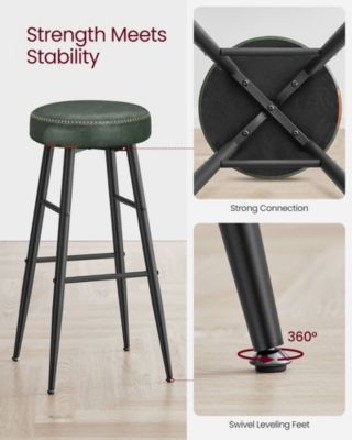 Set Of 2, Kitchen Bar Stools, Breakfast Stools, Synthetic Leather With Stitching