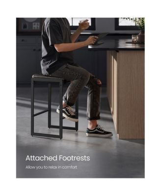 Counter Height Bar Stools Set of 2, Synthetic Leather with Stitching