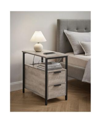 Narrow USB Ports Charging Station & Drawers Side Table