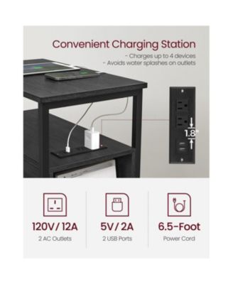 Narrow Nightstand Side Table With USB Ports, Charging Station And Drawers