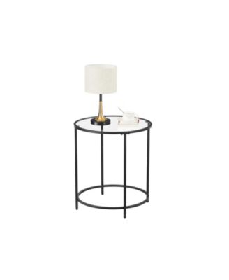 Round Side Table, Glass End Table With Metal Frame, Small Coffee Accent Table