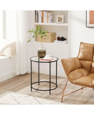 Round Side Table, Glass End Table With Metal Frame, Small Coffee Accent Table Set of 2