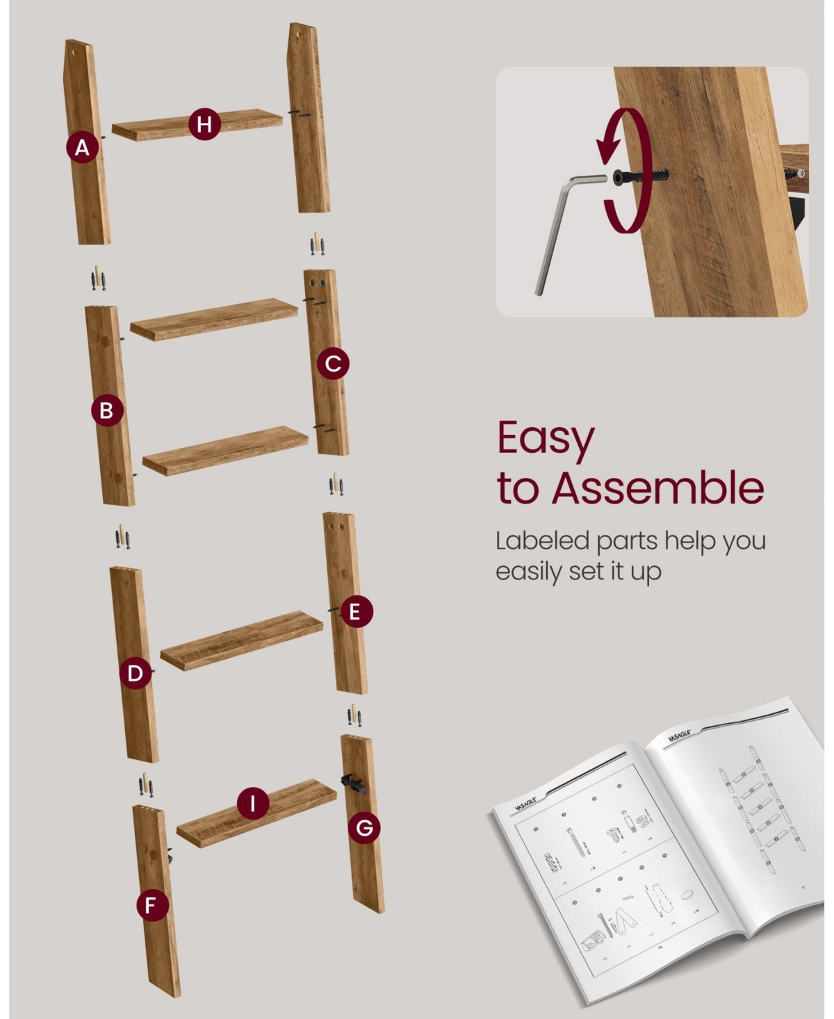 Slickblue Decorative Blanket Ladder, 5-Tier Ladder Shelf, Ladder Rack for Storage and Decor