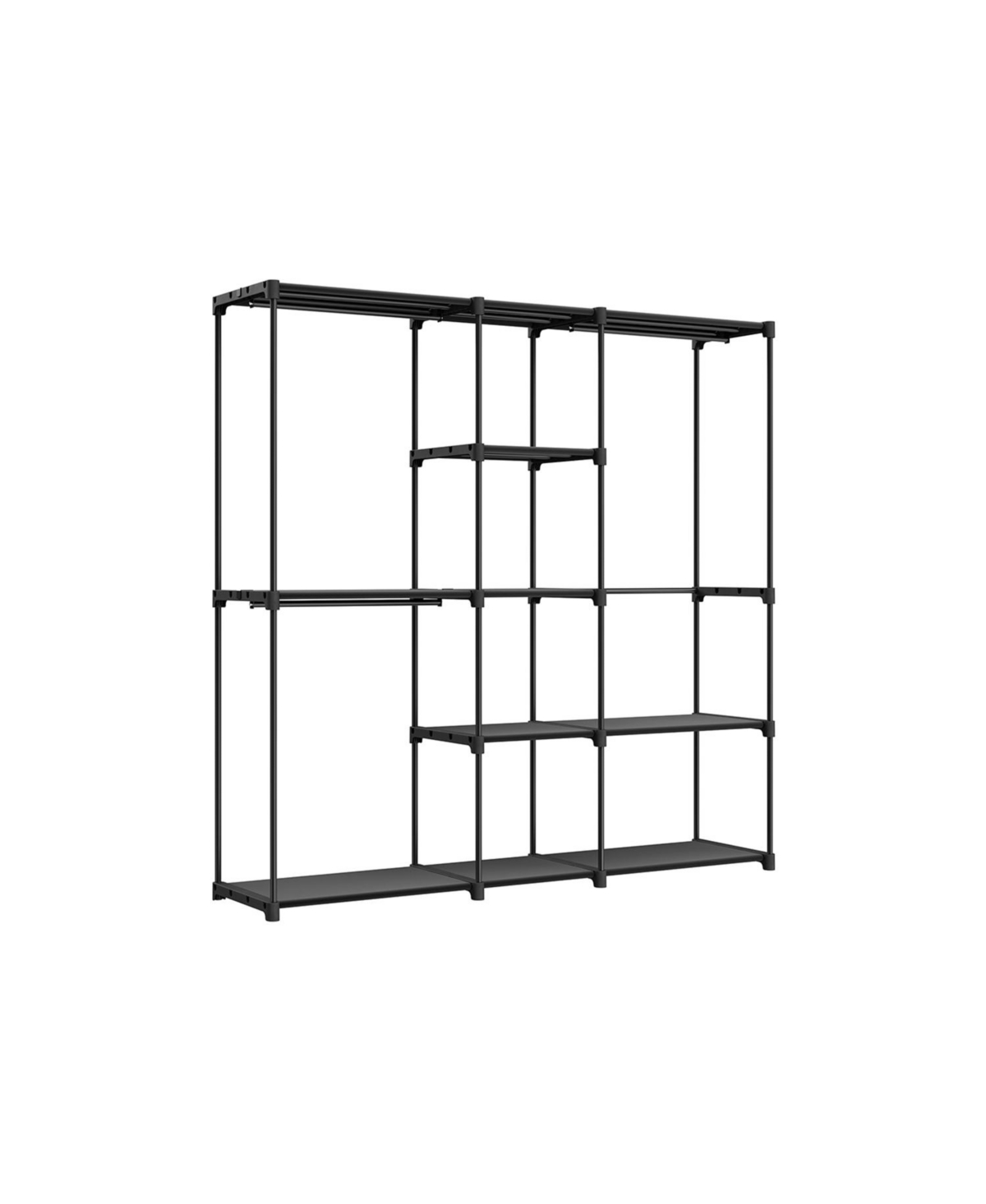 Freestanding Closet Organizer, Portable Wardrobe with Hanging Rods - Black