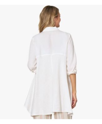 Women's Linen Long Sleeve Collared V-Neck True Form Shirt