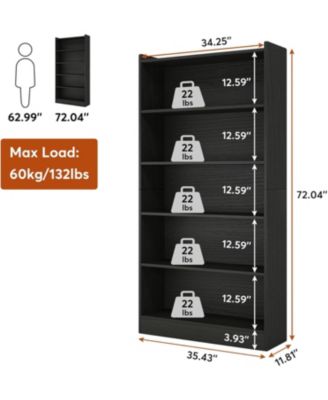 72-inch Tall Bookcase, Modern 6-Tier Black Library Bookshelf with Storage Shelves, Large Open Bookcases Wood Shelving Unit for Bedroom Living Room Office (Black)