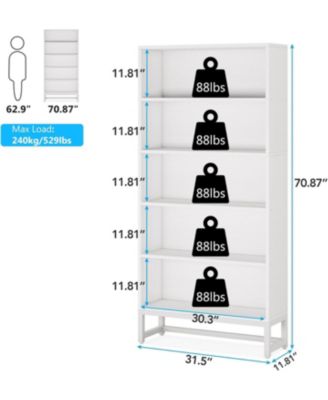 70.8” 5-Tier Wood & Metal Heavy Duty Free-Standing Bookshelf – Storage Shelving Unit for Living Room, Bedroom, Office
