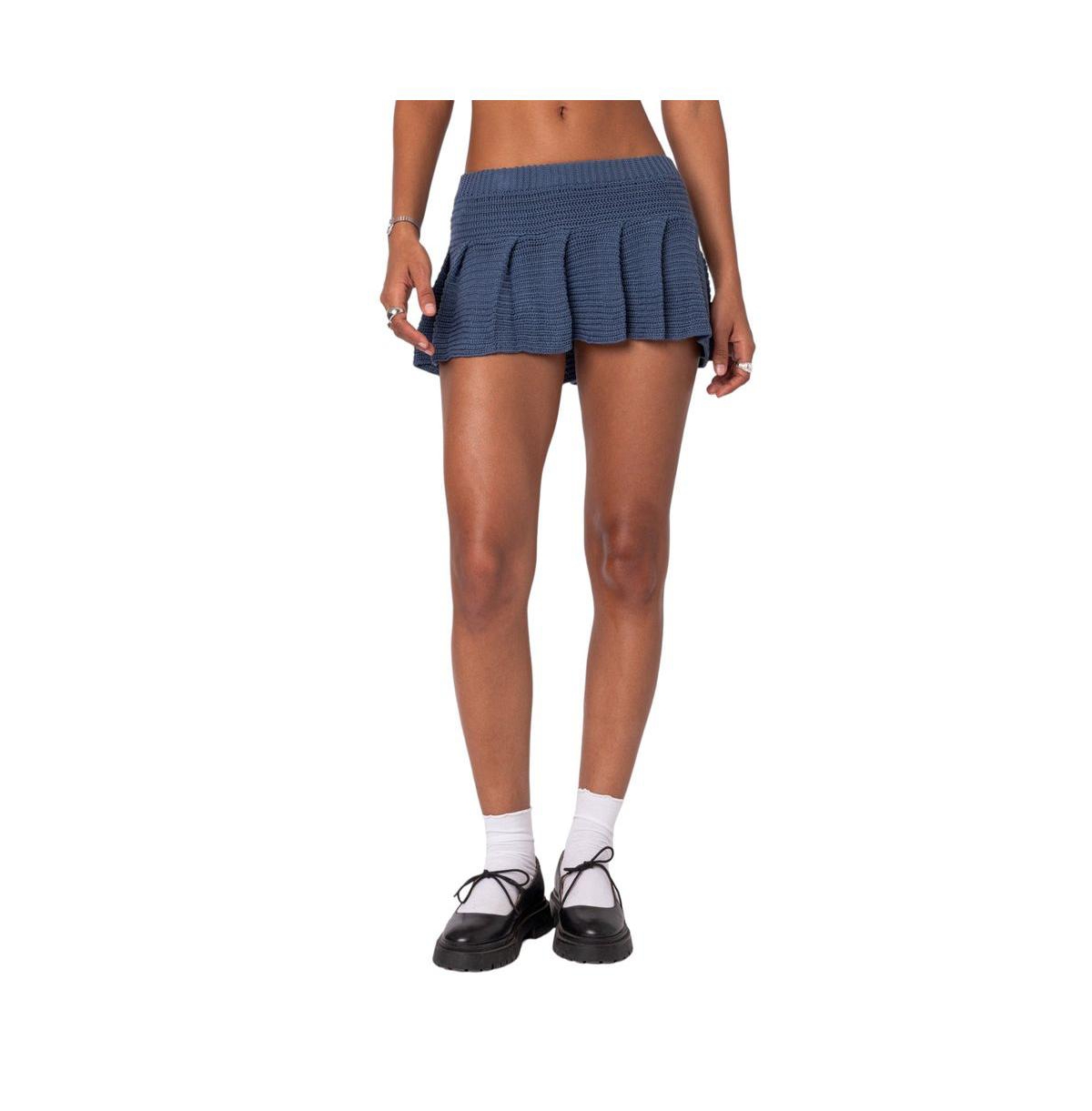 Women's Kiera Pleated Knit Mini Skirt - Navy
