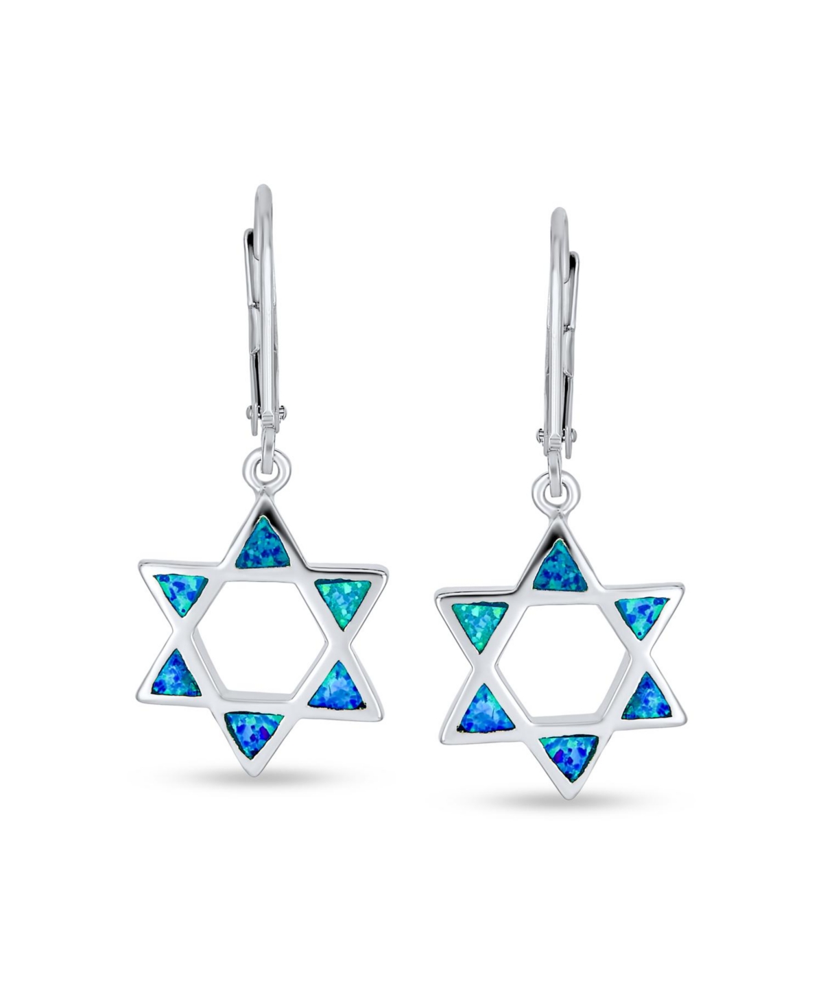 Bling Jewelry CreatedOpal Religious Judaica Magen Hanukkah Star Of David Leverback Dangle Earrings For Women Bat Mitzvah Sterling Silver - Blue