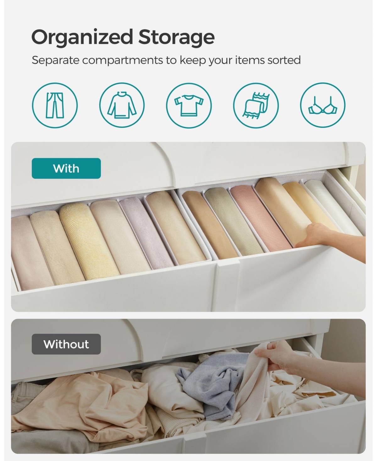 Slickblue 6-Grid Wardrobe Clothes Organizer for Neat and Space-Saving Storage