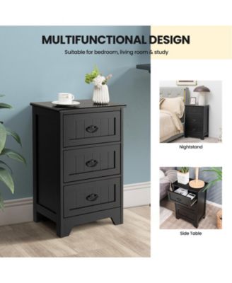 3-Drawer End Storage Wood Side Nightstand