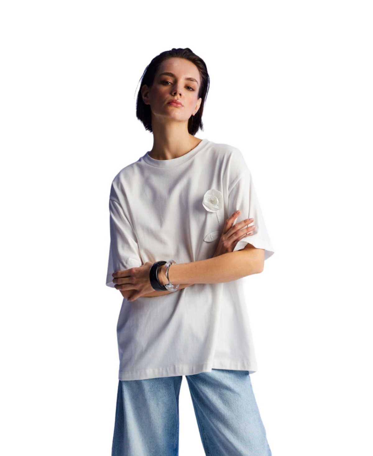 Women's Over d Embroidered T-Shirt - Open white