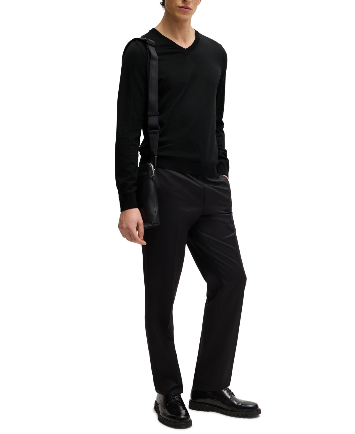 Shop Hugo Boss Boss By  Men's Slim-fit Merino Wool V-neck Sweater In Black