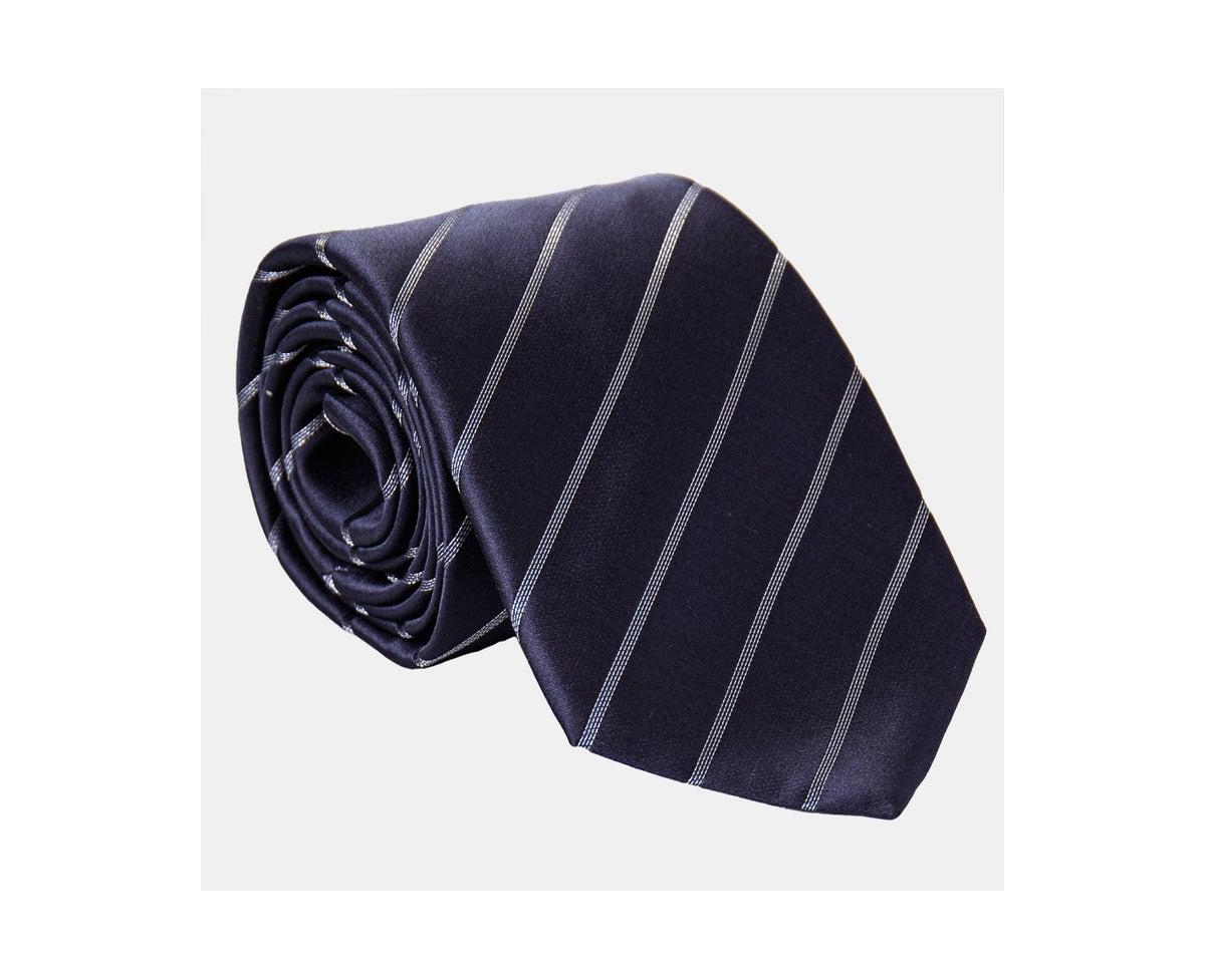 Esino - Silk Jacquard Tie for Men - Midnight blue  silver