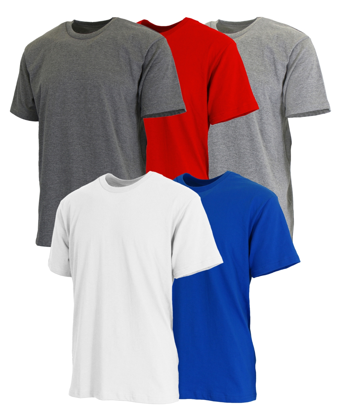 Men's Short Sleeve Crew Neck Tee-5 Pack - Red-Navy-Heather Grey-White-Royal