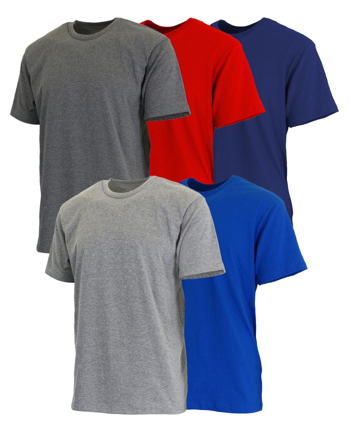 Men's Short Sleeve Crew Neck Tee-5 Pack - Red-Navy-Heather Grey-White-Royal