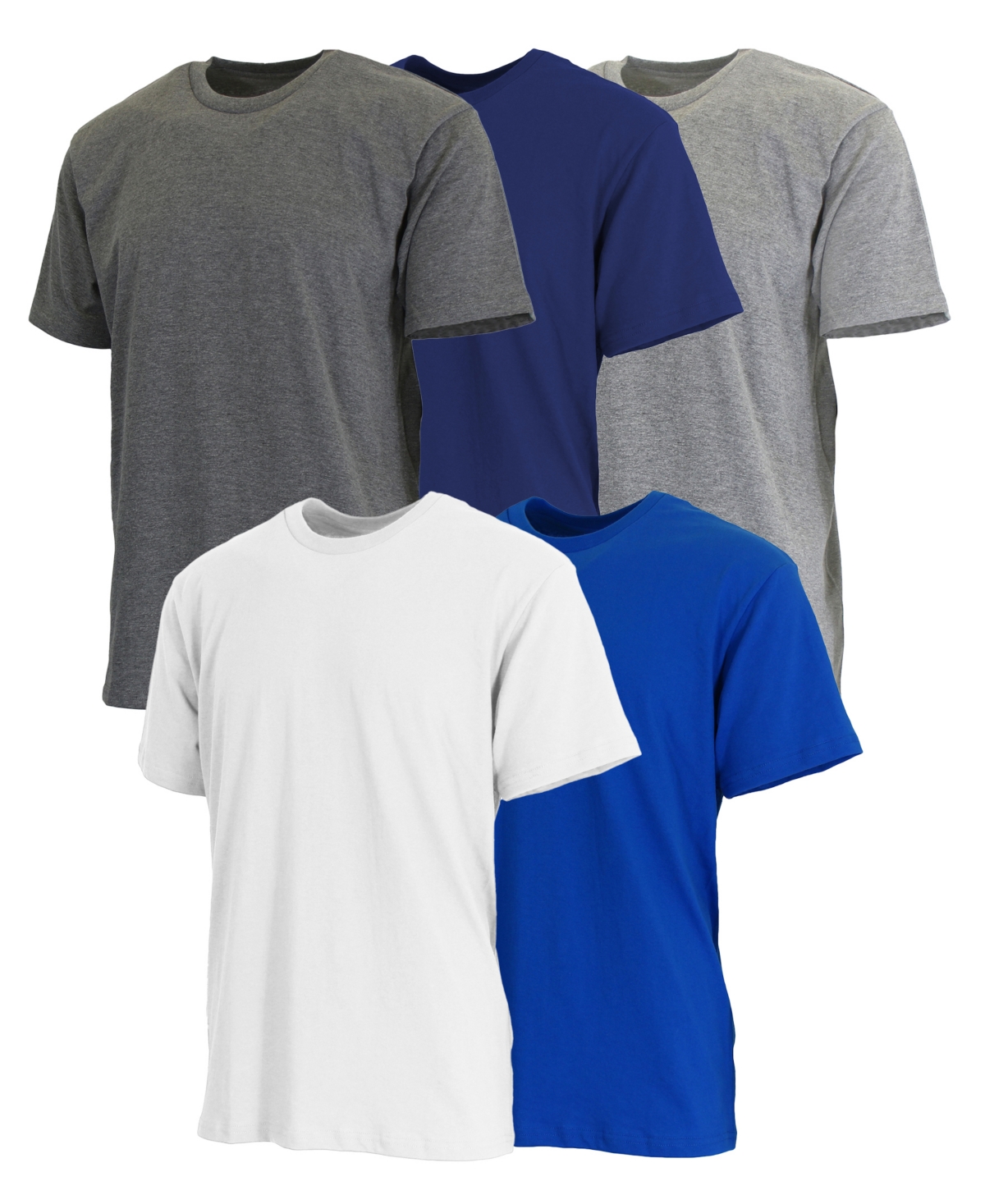 Men's Short Sleeve Crew Neck Tee-5 Pack - Red-Navy-Heather Grey-White-Royal