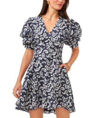 knee length dresses for ladies Steel Blue Paisley Embroidered Tie Strap Mini Dress main image 1