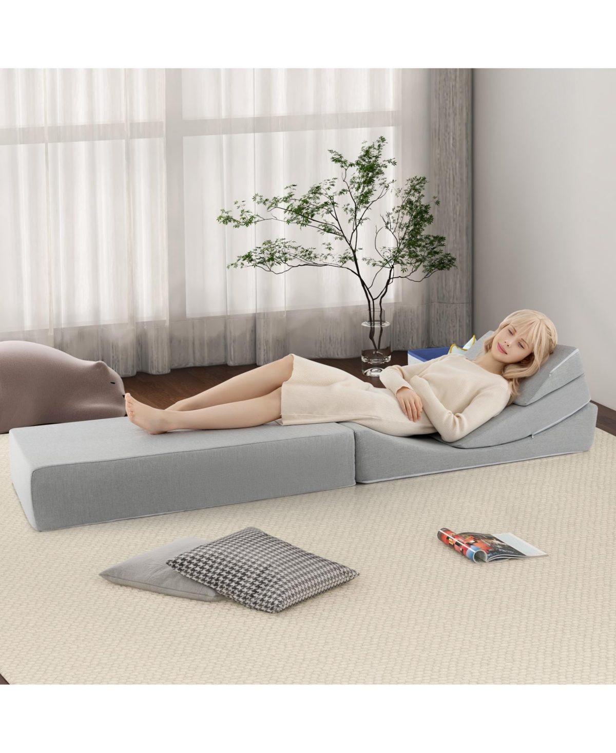 Sugift 4-in-1 Convertible Folding Sofa Bed with High-Density Foam