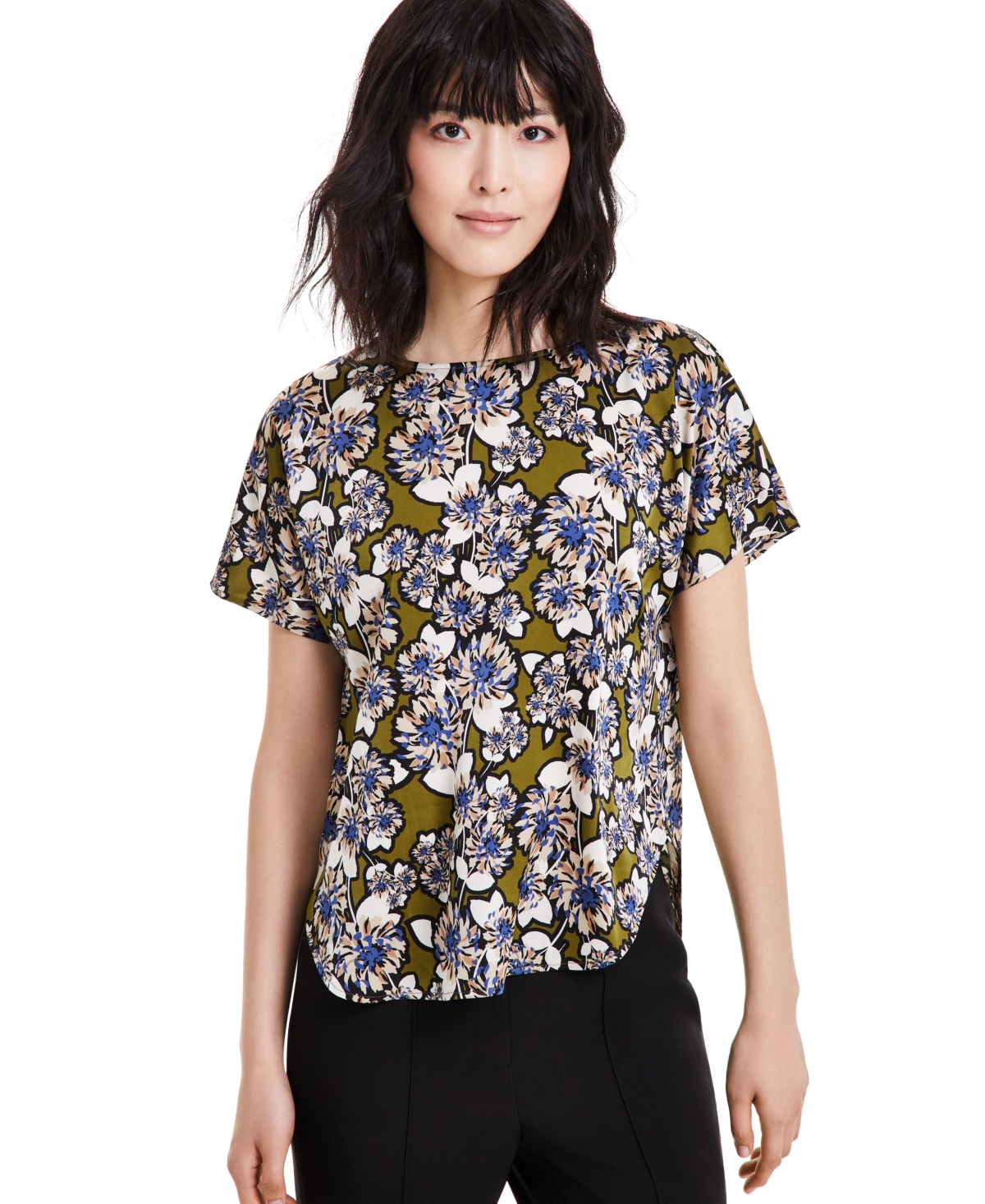 Women's Pull-On Floral Short-Sleeve Top - Blue Jay/Anne Black