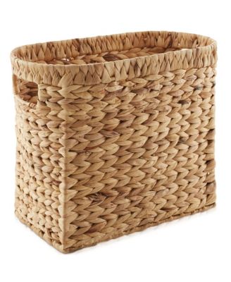 Magazine Holder Basket with Handles, Whitewash - Oval Water Hyacinth Storage Bin for Bathroom, Home Office