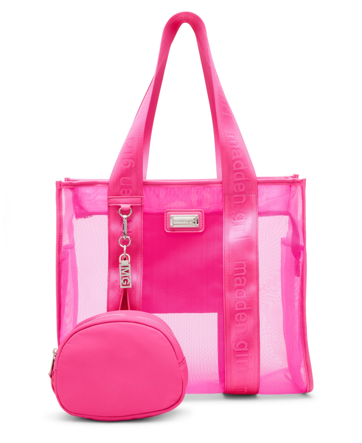 Madden Girl Poppy Mesh Tote With Nylon Pouch In Pink
