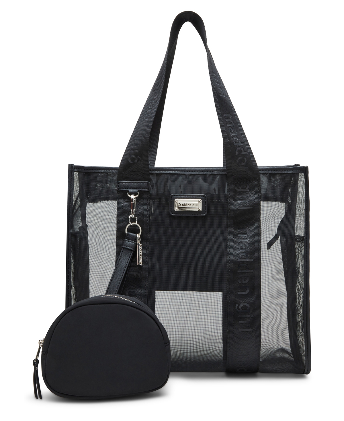 Madden Girl Poppy Mesh Tote With Nylon Pouch In Black