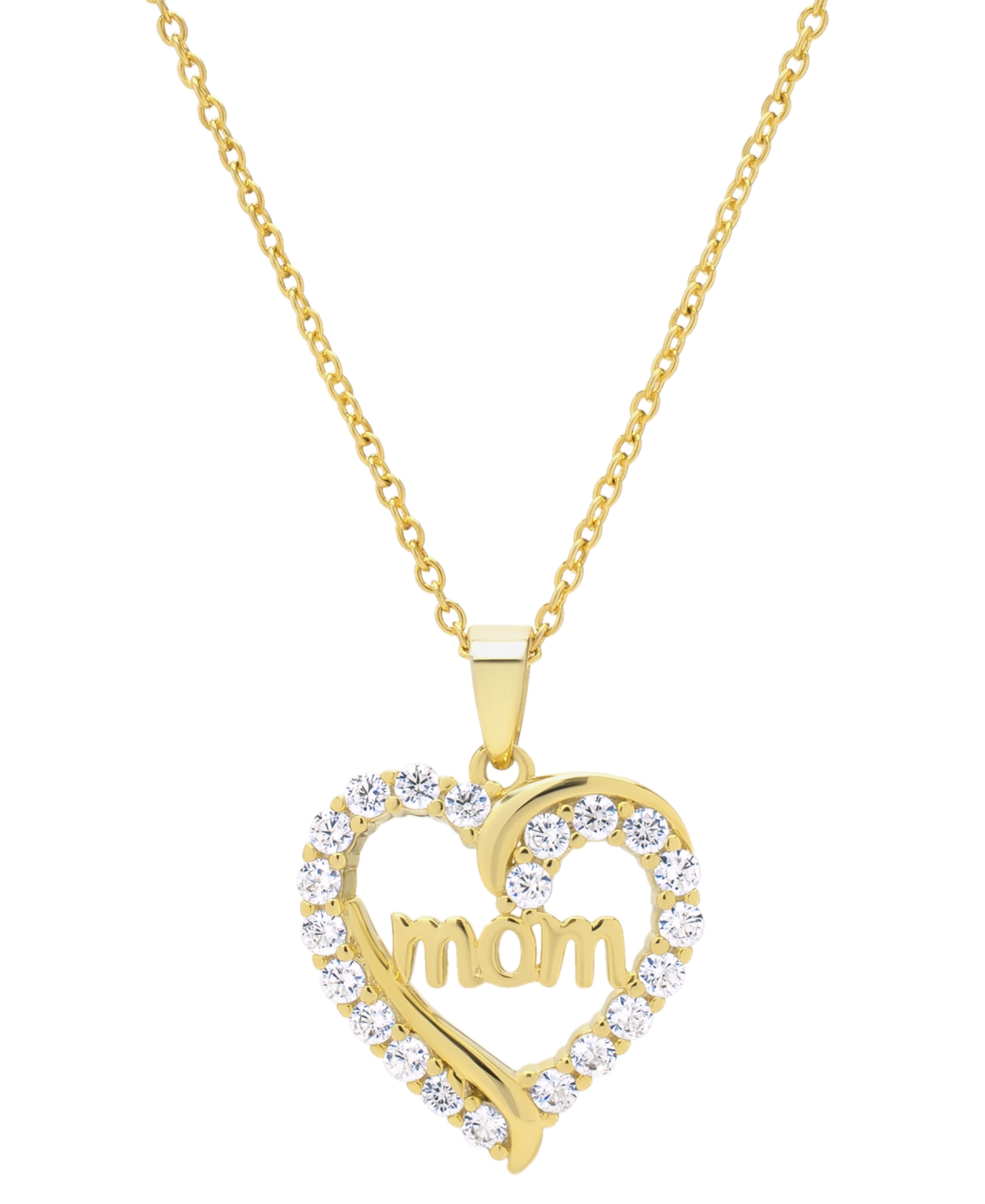 Lab Grown White Sapphire Mom Heart 18" Pendant Necklace (1 ct. t.w.) in 14k Gold-Plated Sterling Silver - White Sapphire