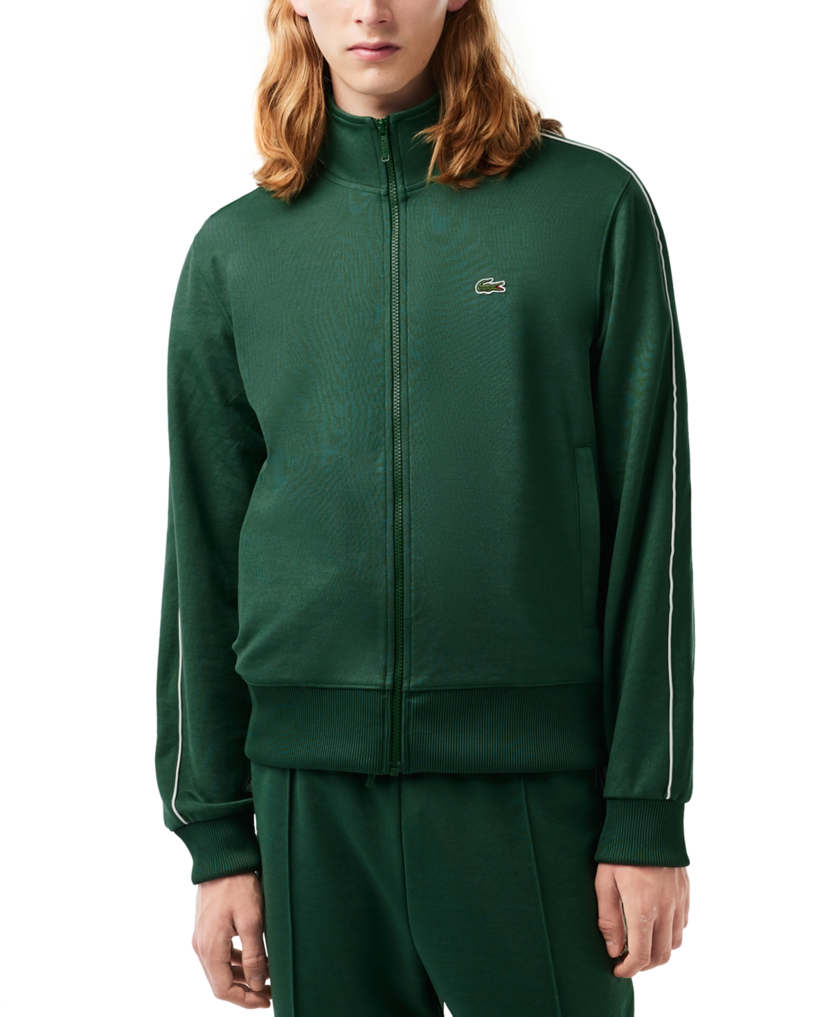 Shop Lacoste Men's Paris Long Sleeve Zip-front Logo Sweatshirt In Green