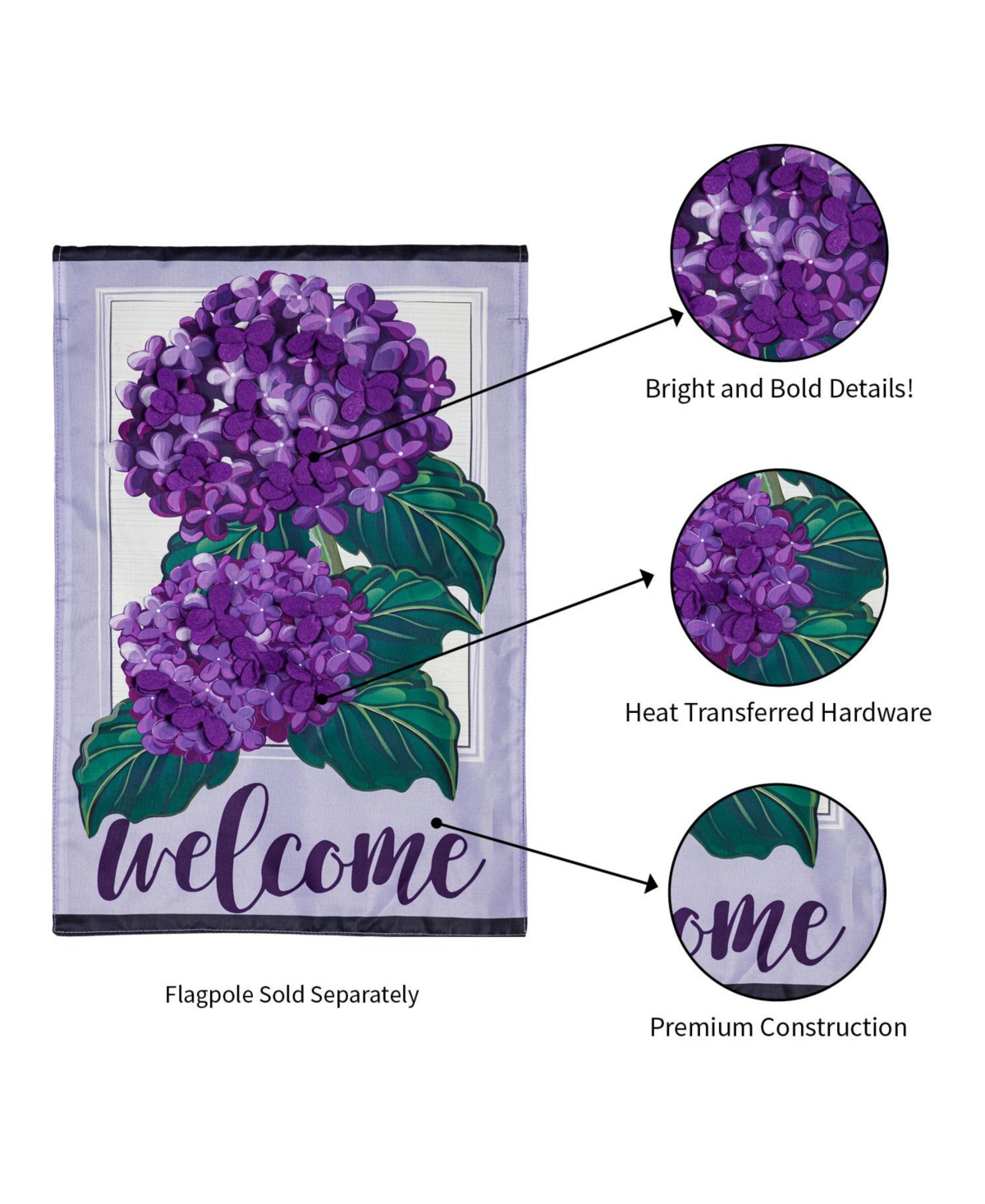 Evergreen Hydrangea Welcome Garden Applique Flag 12.5 x 18 Inches Indoor Outdoor Decor