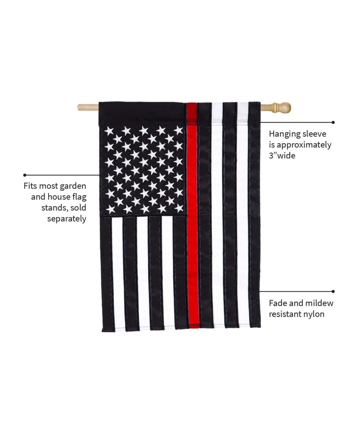 Evergreen Flag Thin Red Line House Applique Flag