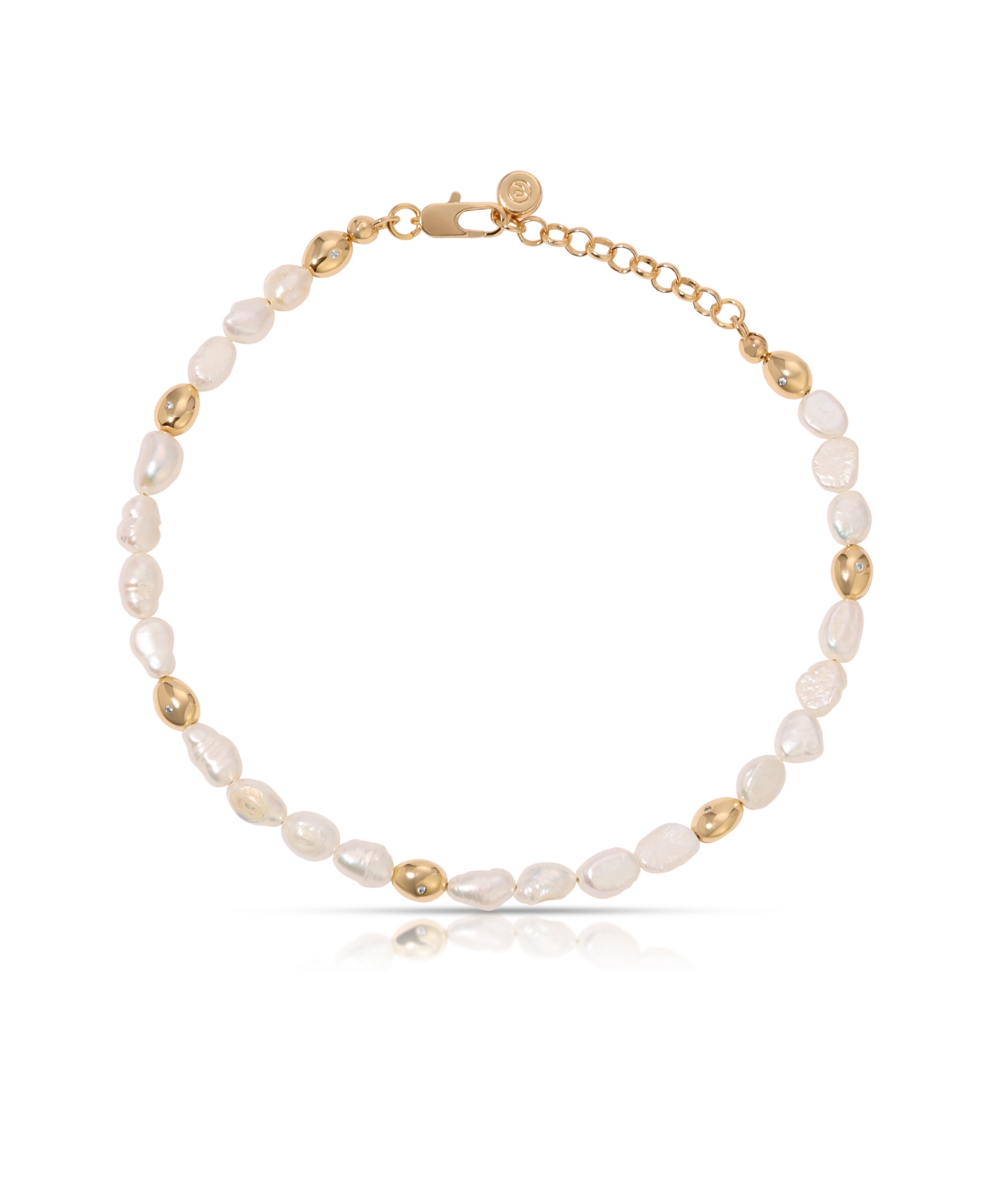 Freshwater Pearl Polished Pebble Beaded Anklet - Gold