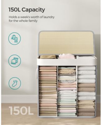 3-Section Laundry Hamper with Lid