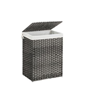 Handwoven Laundry Basket With Lid, Rattan Divided Clothes Hamper With Handles