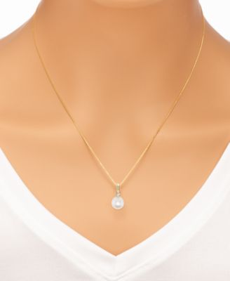 2-Pc. Set Cultured Freshwater Pearl (7-1/2 & 8-1/2mm) & Cubic Zirconia Pendant Necklace & Matching Stud Earrings in Sterling Silver