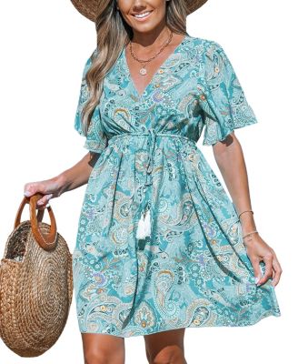 Women's Floral Long Peasant Sleeve Chiffon A-line Mini Dress - Cupshe-l
