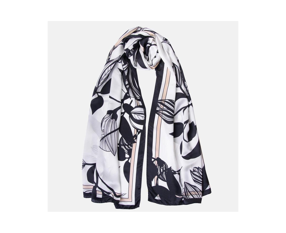 Cara - Silk Scarf/Shawl for Women - Black and white