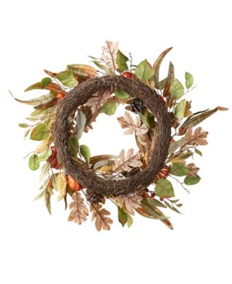 24"D Fall Pumpkin Leaf Floral Wreath