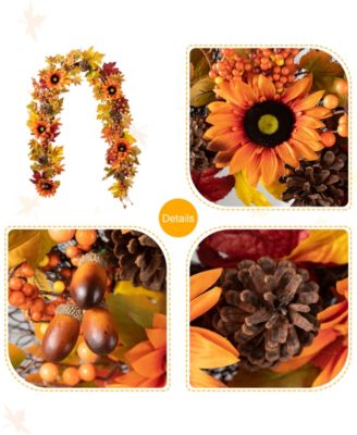 6ft Fall Sunflower, Maple Leaf and Berry Garland