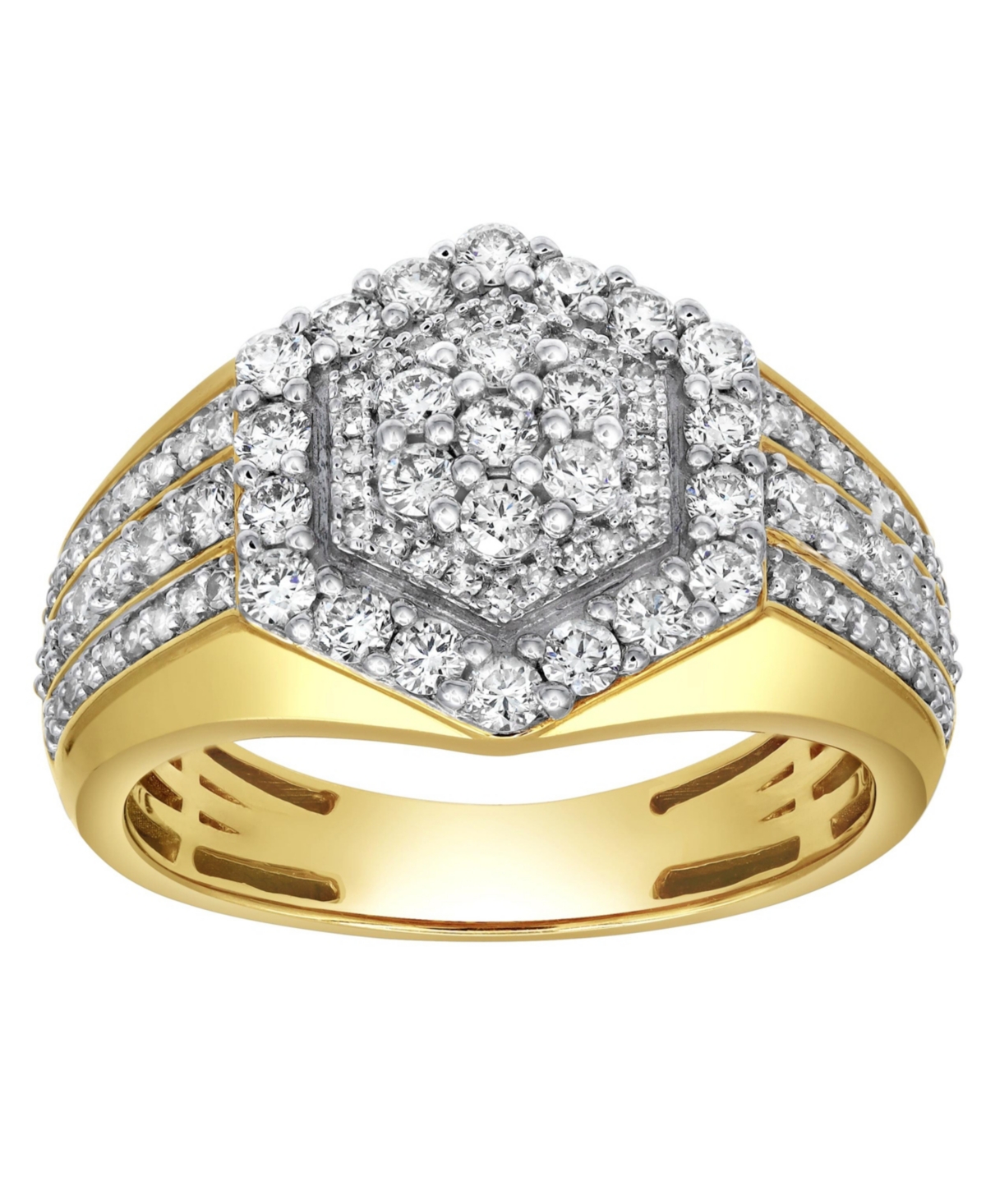 World Champ Natural Certified Diamond 1.45 cttw Round Cut 14k Yellow Gold Statement Ring for Men - Yellow