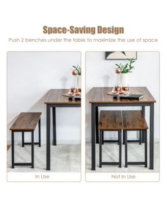 3 Pieces Dining Table Set with 2 Benches for Dining Room Kitchen Bar