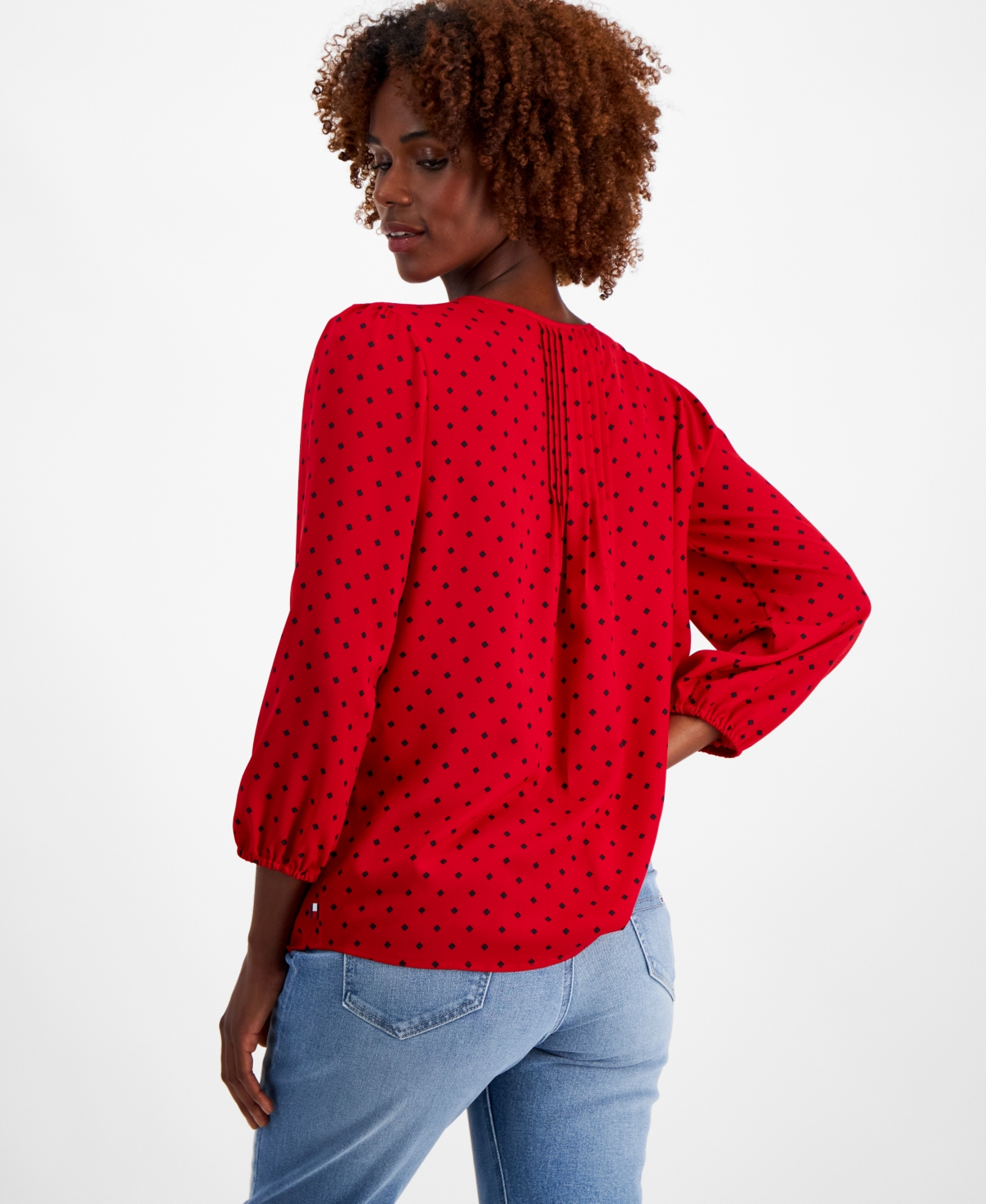Tommy Hilfiger Women's Diamond-Dot Pintucked Peasant Blouse
