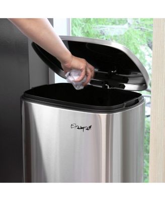 50 Liter/13 Gallon Rectangular Stainless Steel Step Trash Bin with Slow Close Mechanism