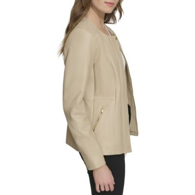 Women's Collarless Leather Jacket